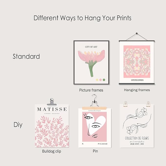 Pink Flower Market Poster, Minimalist Matisse Wall Art Prints, Abstract Floral Flower Posters for Room Aesthetic, Boho Canvas Art Prints for Bedroom, Vintage Gallery Paintings Wall Decor（8x10inch, Unframed)