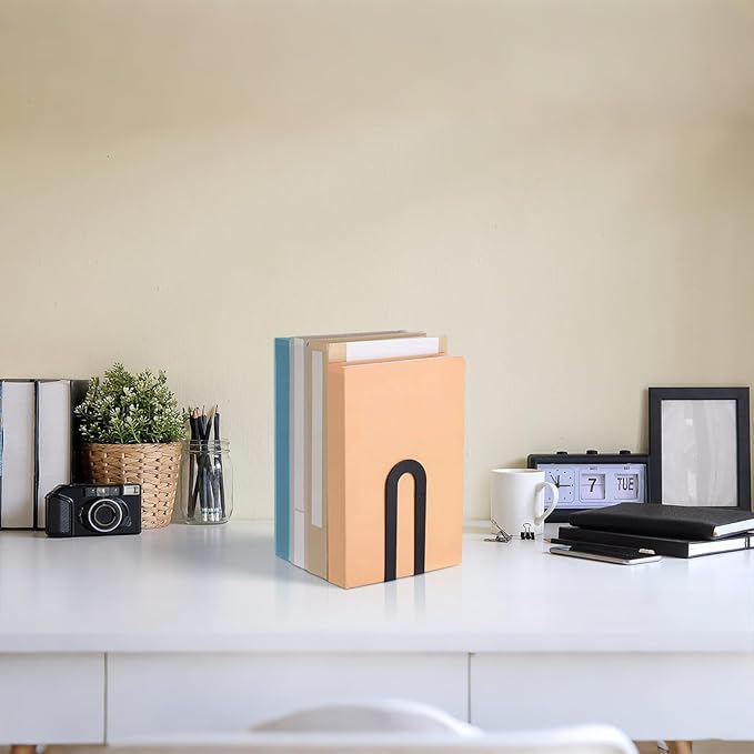 Chunful 4 Pcs Modern Metal Book Ends for Shelves Decorative Small Bookends Book Shelf Organizer Minimalist Design Stopper to Hold Books for Home Office (Black,5.5 * 3.75 * 2.25inch)