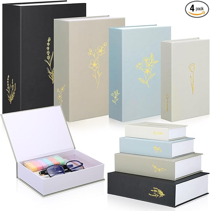 Sabary Set of 4 Decorative Books Boxes Faux Books Stacked for Modern Home Coffee Tables Bookshelves DIY Crafts Decor
