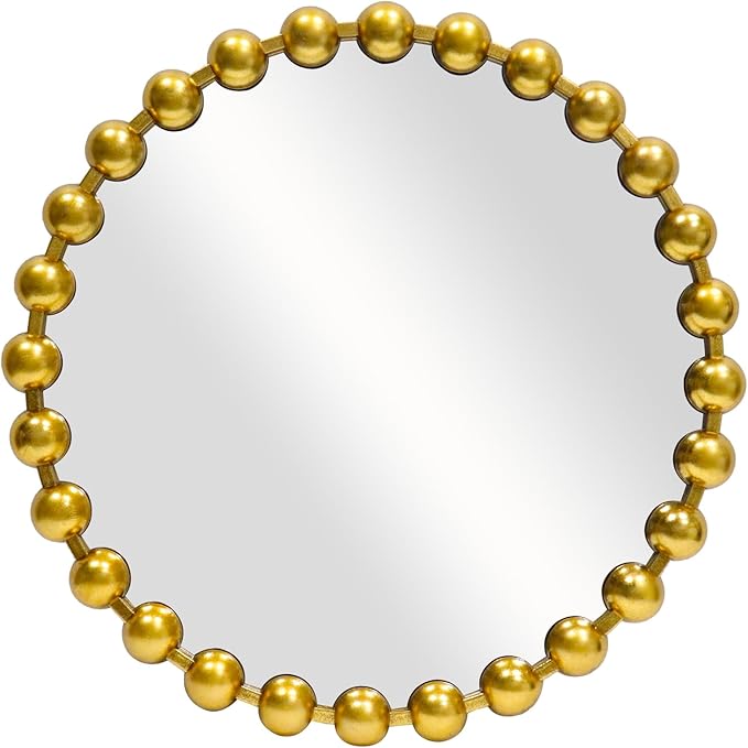 Round Gold Mirror 24'', Spherical Frame Vintage Beaded Mirror for Wall Decor Large Circle Mirror for Bathroom, Dining Roon, Bed Room, Entryway