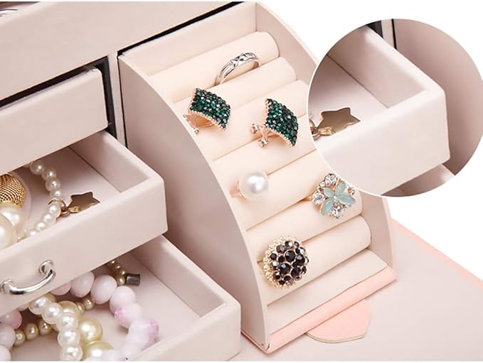 Jewellery Box Jewelry Case Jewelry Box Mirror 3 Drawers Jewelry Organizer Large Capacity Makeup Cosmetic Organizer Box Women Storage Ring Holder,