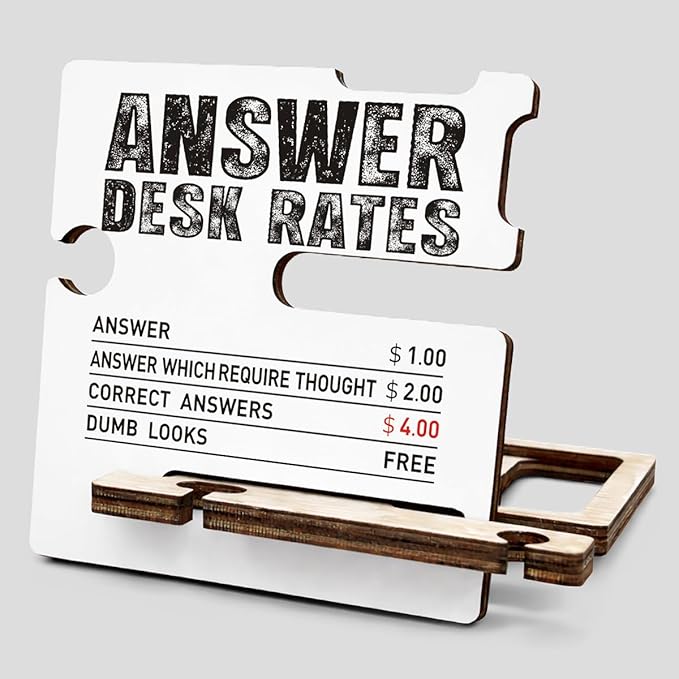 Funny Office Gifts for Coworkers Boss Employee - Multi-functional Desk Organizer - Humorous Answer Desk Rates Office Quote Wooden Sign for Office Desk Shelf Decor