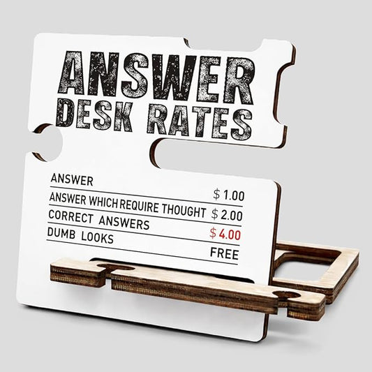 Funny Office Gifts for Coworkers Boss Employee - Multi-functional Desk Organizer - Humorous Answer Desk Rates Office Quote Wooden Sign for Office Desk Shelf Decor