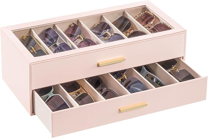 Lolalet Sunglasses Storage Box for Women, Eyewear Eye Glass Organizer with Clear Top Display Holder Case, Mothers Day Gifts