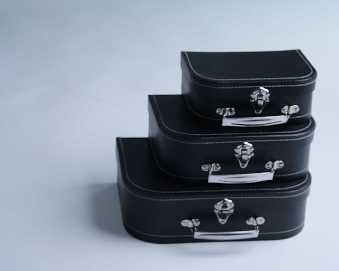 wald imports - Set of 3 Paperboard Suitcases -Decorative Storage Boxes - Suitcase Set for Decoration, Storage, and More (Black)