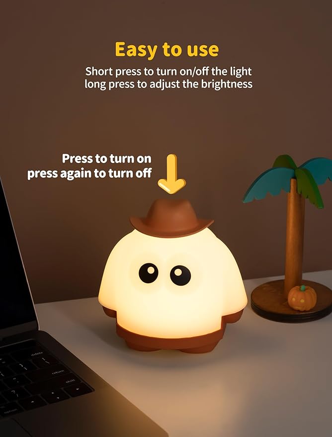 Ghost Night Light, Rechargeable Bedside Lamp, Portable Sleep Nightlight, Dimmable Night Lamps, Cute Nursery Lamp, Funny Gifts for Kids Teens Adults(Orange)