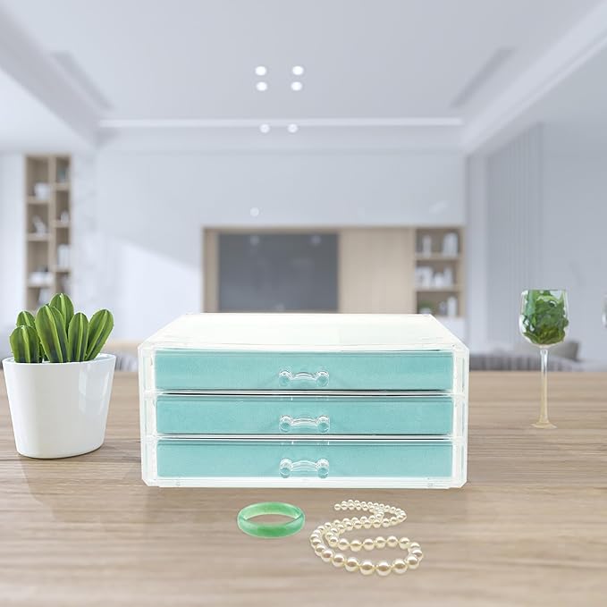 MAGICLULU Large Acrylic 3-drawer Jewelry Storage Box Makeup Organizer Necklace and Earring Holder Portable Trinket Case for Home and Travel