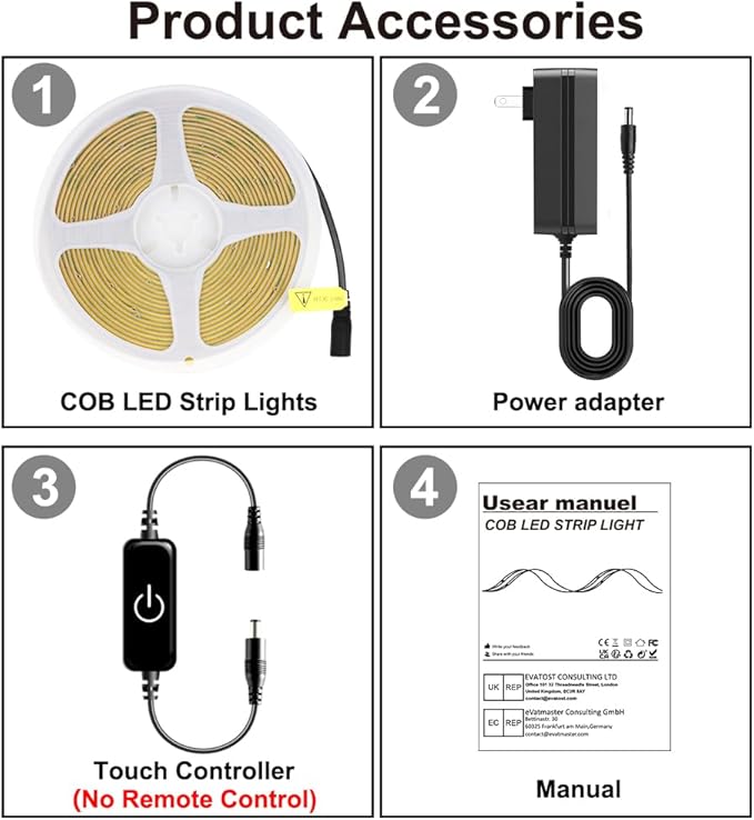 Pandery COB LED Strip Lights 5M,Touch Dimmable led Strips,16.4ft LED Tape Lights with CRI90+,4000K Natural White led Lights,1600LEDs,24V LED Rope Indoor for Bedroom,TV,Kitchen,Closet