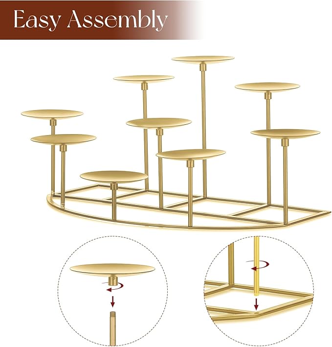 Candeldo Candelabra Fireplace Candle Holder: Gold Metal Pillar Candle Holders for Inside Fireplace Mantle Decor Floor Candelabras Table Centerpiece