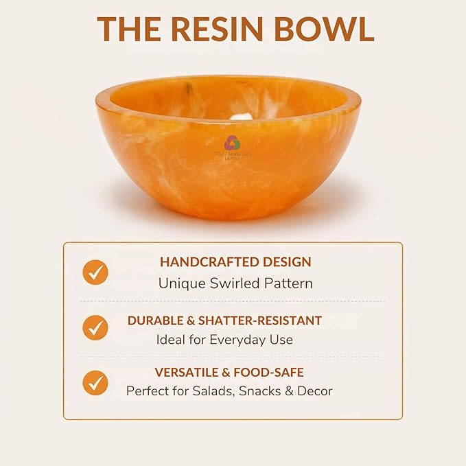 Elegant Handcrafted Resin Bowl – Glossy Amber Finish Decorative & Functional Use | Resin Decorative Bowl Centerpiece Table Decorations, Fruit Basket for Coffee Table Décor, Kitchen Décor (Orange)
