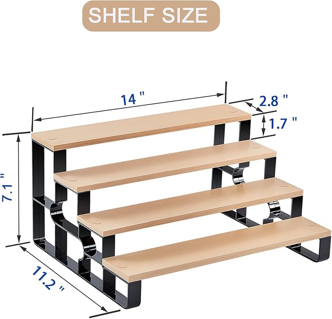 Perfume Organizer for Women,4 Tier Makeup Organizer for Bathroom Decor,Spice Rack for Kitchen,Cologne Stand, Bathroom Countertop Organizers,Display Shelf (Brown,Width=14")