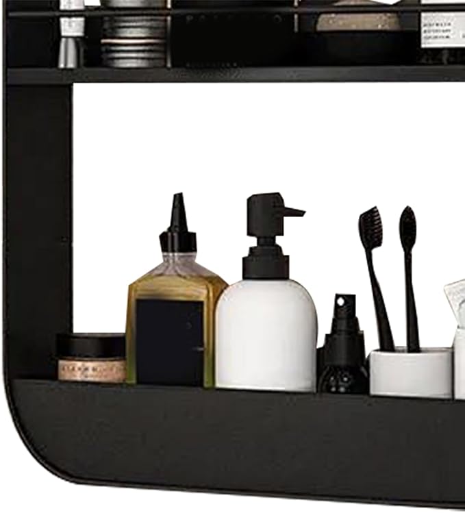 Jerliflyer Wall Mounted Floating Shelves for Bathroom, 2 Layer Carbon Steel Makeup and Cosmetic Organizer Rack