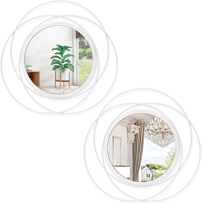 2 Set Gold Circle Mirrors Wall Decorative Metal Wall Mirror, Art Small Round Wall Home Mirror, Decor Living Room Bedroom Bathroom Entryway 12''