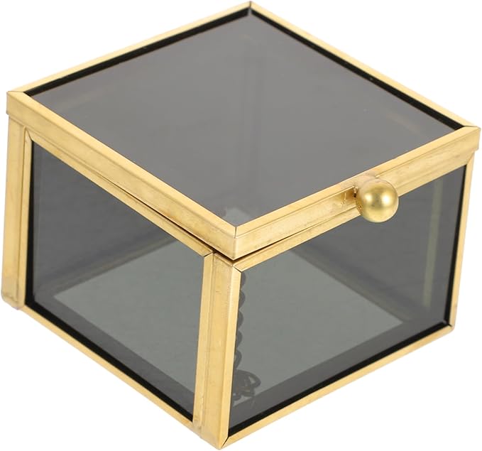 Healifty Square Glass Jewelry Box Lid Modern Decorative Organizer for Cosmetics and Accessories Multi-functional Keepsake Storage Container