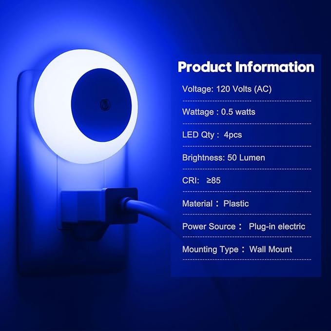 fesnne Night Light, Night Lights Plug into Wall, Dusk to Dawn Sensor, Blue Led Night Light 0.5W, 2 Pack Nightlight for Adults, Bedroom, Bathroom, Hallway, Kitchen