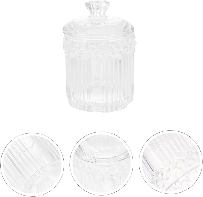GLEAVI Retro Embossed Glass Storage Box for Swabs and Jewelry Decorative Bottle Organizer for Makeup and Accessories Elegant Room Décor
