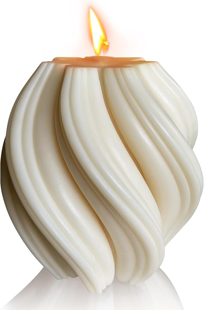 Spiral Swirl Candle Beautiful Handmade Pillar Scented Soy Decorative Candles Beautiful Bubble Aesthetic Candle Housewarming Gift Home Room Shelf Decor Idea (White Large)