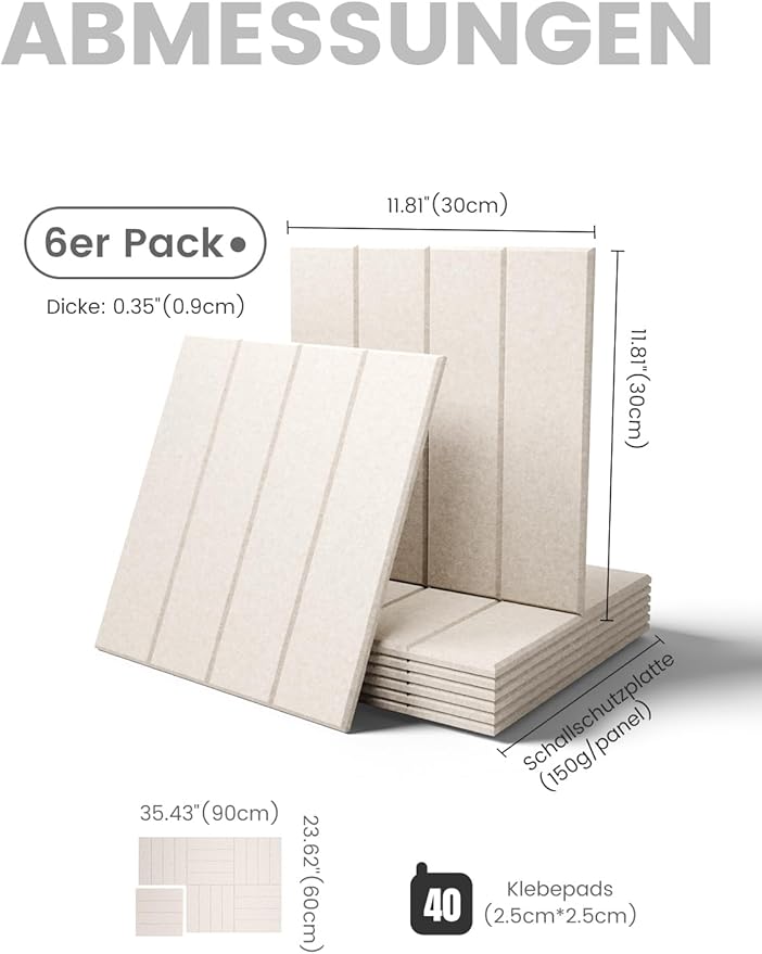 Bumusty Large Cork Board Alternative-36 x 24" Felt Bulletin Board Tiles, with 30 Pushpins, 40 Adhesive Tabs, Bold-Stripe 6-Pack, Cork Boards for Office Push Pin Board Felt Board-Oatmeal