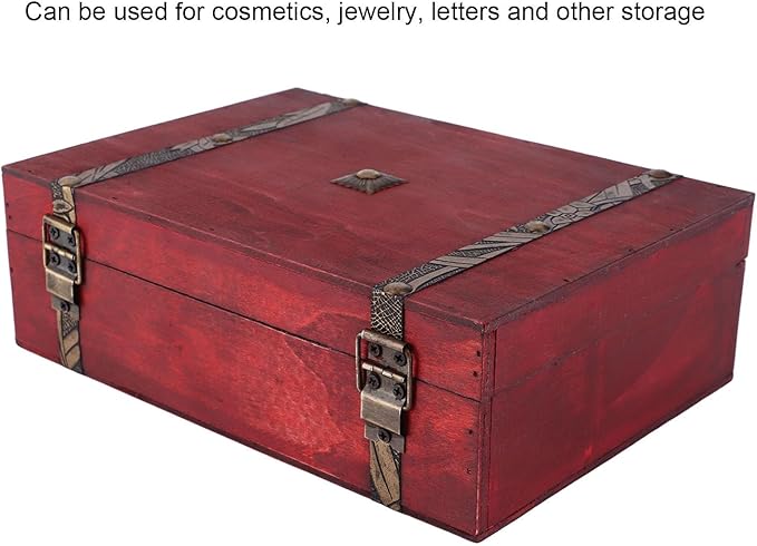 Vintage Wooden Jewelry Box with Lock Retro Desktop Storage Organizer for Cosmetics Letters Keepsakes