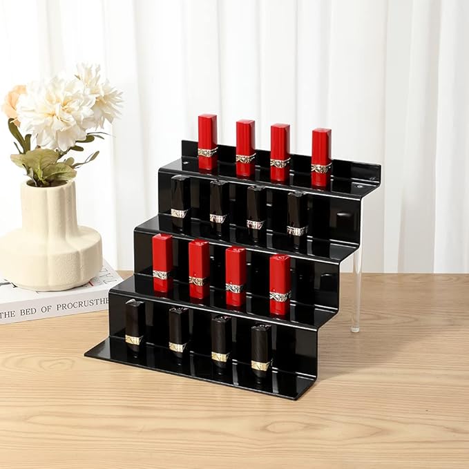 Acrylic Stands for Display,4 Tier Black Cupcakes Perfumes Cologne Funko Pop Figurines Display Stand Risers Shelf for Decoration and Organizer(2pack,12 x 9 INCH)
