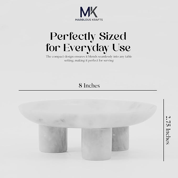 White Marble Decorative Tray 8" inch Vanity Tray Organizer and Perfume Display, Jewelry Dish for Bathroom Countertop, Ideal Home Decor