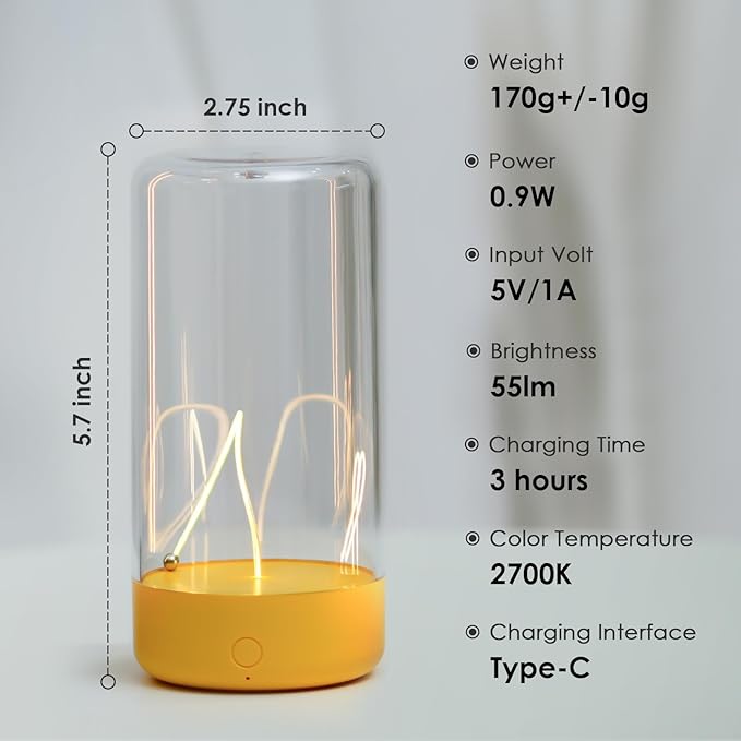 AUGE LIGHT Mini Minimalist Table Lamp Cordless Lamp Rechargeable Table Lamp Portable Nightstand Lamps Desk Lamps for Home Office Unique Ambient Light Mood Lighting for Desk Decor Beside(Yellow)