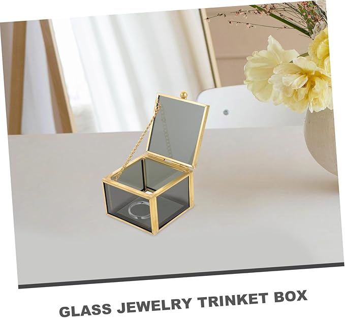 Healifty Square Glass Jewelry Box Lid Modern Decorative Organizer for Cosmetics and Accessories Multi-functional Keepsake Storage Container