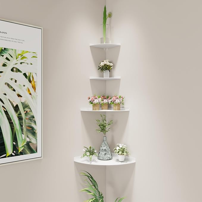 Corner Floating Shelf, 3.0mm Aluminum Alloy Corner Shelves Wall Mounted (6 inch Corner Shelf White)