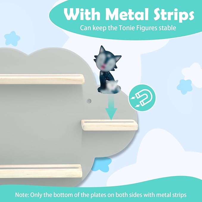 Taladad for TonieBox and Tonie Shelf Cloud,Tonies Storage for 12-20 Tonie Figures Characters Magnetic Wall Shelf for Tonies Toniebox, Charging Station (Grey-Without Box Holder)