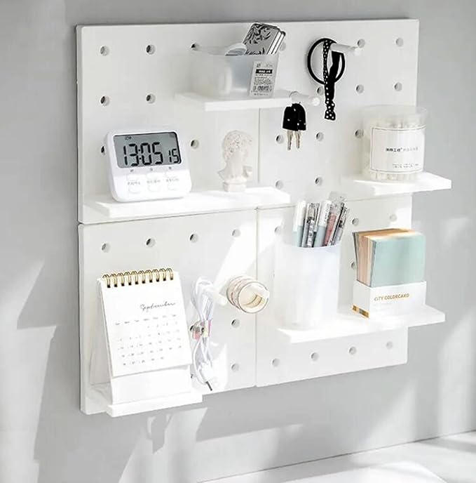 Wall Floating Shelves White 2 Pack Self Adhesive Wall Shelves Bathroom Makeup Wall Organizer Wall décor Wall Mounted Plastic Storage Bins Shelf (White)