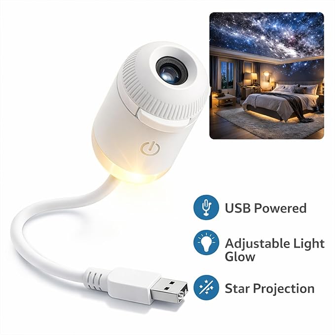 USB Galaxy Star Projector Night Light, 2-in-1 Starry Sky Projector with 6 Projection Films, Adjustable Brightness 360° Rotation, Star Ceiling Light for Bedroom, Car Roof Star Lights for Kids Adults