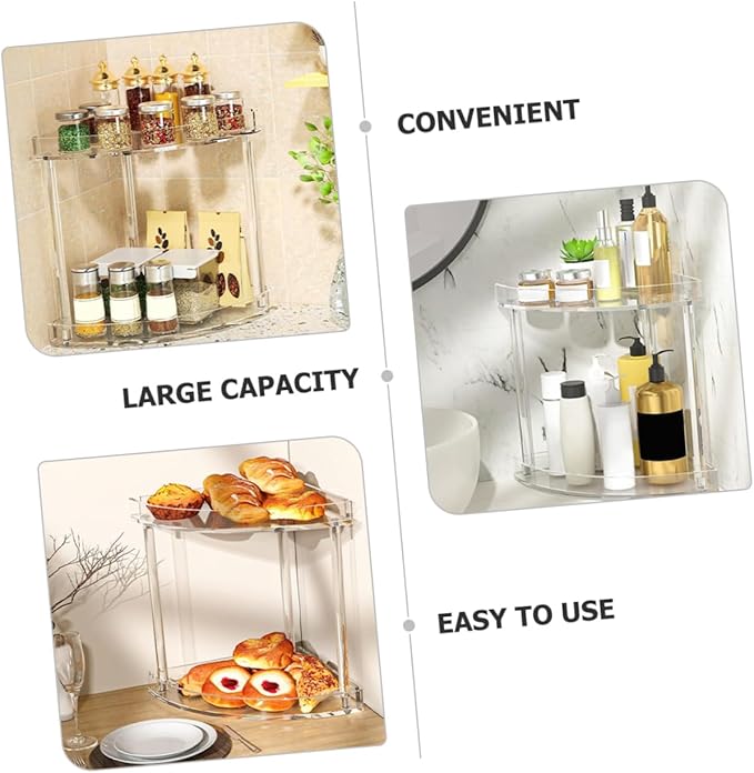Holibanna Bathroom Corner Shelf Acrylic Makeup Organizer Double Layer Storage Rack Easy to Assemble