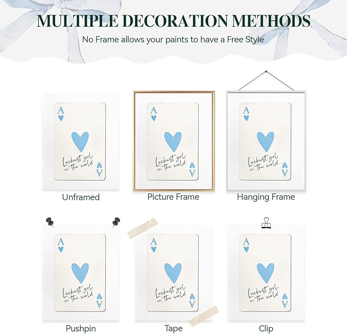 BAKBRAND Wall Art Minimalist Aesthetic Wall Decor Coquette Modern Canvas Decor Posters Trendy Preppy Bow Picture Print Painting for Bedroom/Living Room, Set of 4 Pcs Unframed (AC1, Sky Blue, 8W" x 10L")