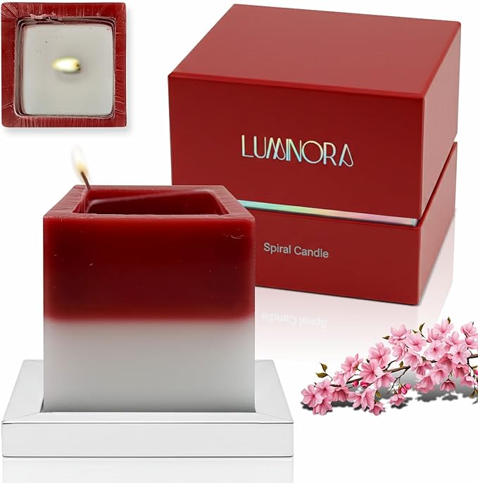 LUMINORA Spiral Scented Candle for Women & Men | Hand-Crafted Decorative Soy Wax Candle | Wooden Wick | Unique Twisted Spiral Burn Design | Aromatherapy Candle | Hanami | (Japanese Cherry Blossom)