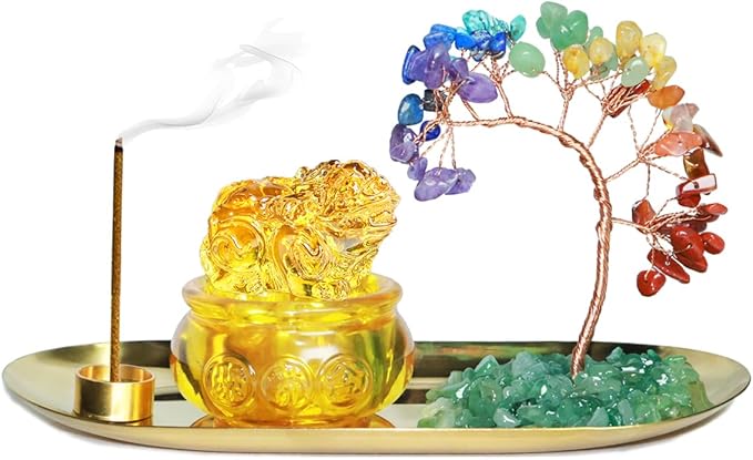 Feng Shui Crystal Tree Incense Burner Holder, Lucky Pi Xiu Treasure Basin, Healing Crystals Tree of Life Incense Tray Money Ideal Adornment for Attracting Wealth, Yoga Meditation Decor - Yellow