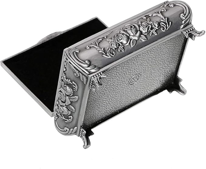 Hipiwe Vintage Metal Jewelry Box Small Trinket Jewelry Storage box For Rings Earrings Necklace Treasure Chest Organizer Antique jewelry Keepsake gift Box Case for Women (Small)