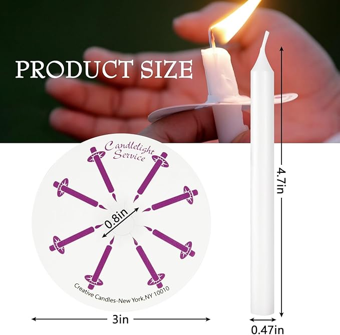 YOROXRG 100 pcs Church Candles with Drip Protectors for Devotional Candlelight Vigil Service, Unscented White 5" H X 1/2" D, No Smoke, Shabbat, Praye