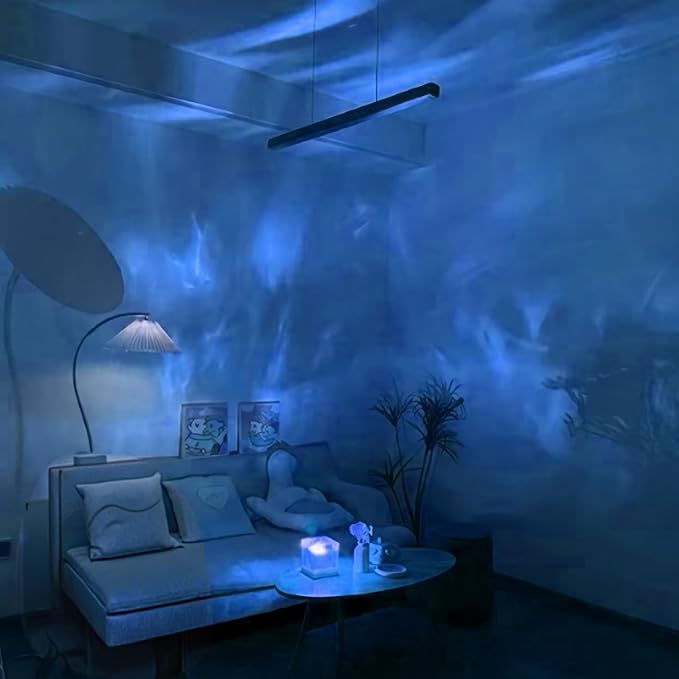 HAIDOLIANG Ocean Wave Ceiling Projector, Colors Changing Show Aurora Glow Lamp with Remote, Sunset/Cloud Led Night Light, Northern Lights, Luminorthe Cube lamp for Bedroom/Room Decor(Big)