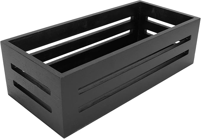 Asixxsix Wooden Storage Basket, 13 X 5.9 X 3.9in Multifunctional Storage Box, Space Saving, Decorative Farmhouse Wooden Crate for Bathroom Bedroom Pantry Toilet Paper (Black)