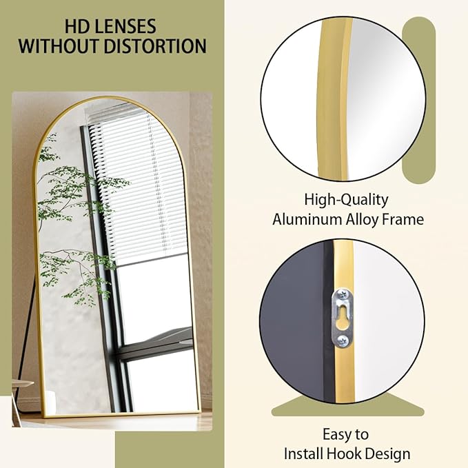 BEAUTYPEAK Arch Mirror Full Length, 76"x34" Wall Mirrors, Oversized Full Body Floor Mirror, Aluminum Alloy Frame for Bedroom, Dressing Room, Gold
