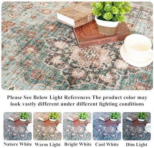 TOPRUUG Washable Oriental Area Rug - 3x5 Rugs for Living Room Soft Carpet for Bedroom Waterproof Floral Distressed Indoor Stain Resistant Non-Shedding Floor Carpets (Green, 3X5)