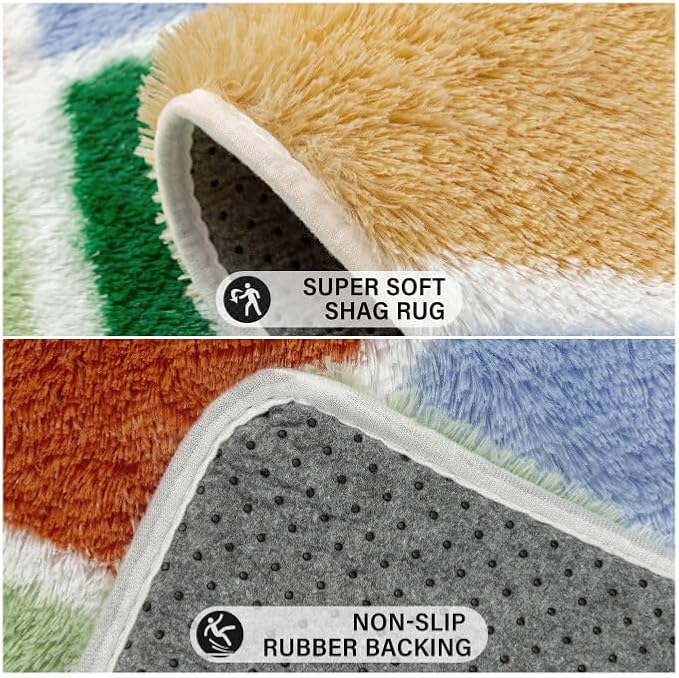 PureCozy 5x8 Checkered Rug for Bedroom Colorful Modern Soft Area Rug Fluffy Non-Slip Carpet for Living Room Playroom Home Aesthetic Decor
