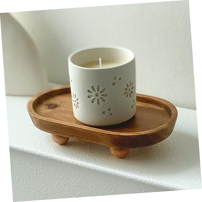 Wooden Serving Tray Makeup Organizer Cosmetics Storage Plate Aromatherapy Display Tray Jewelry Dish for Entryway and Desk Décor