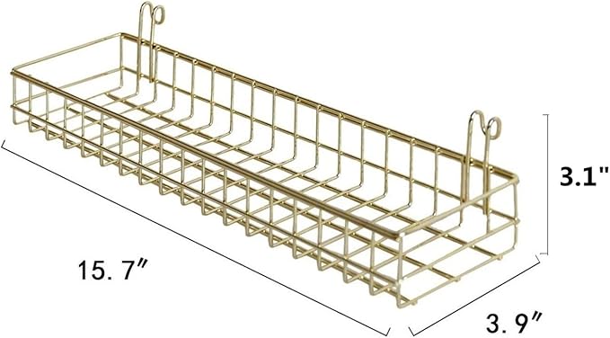 Multi-function Wall Storage and Display Basket, Decorative Basket for Wire Wall Grid Panel, Gold