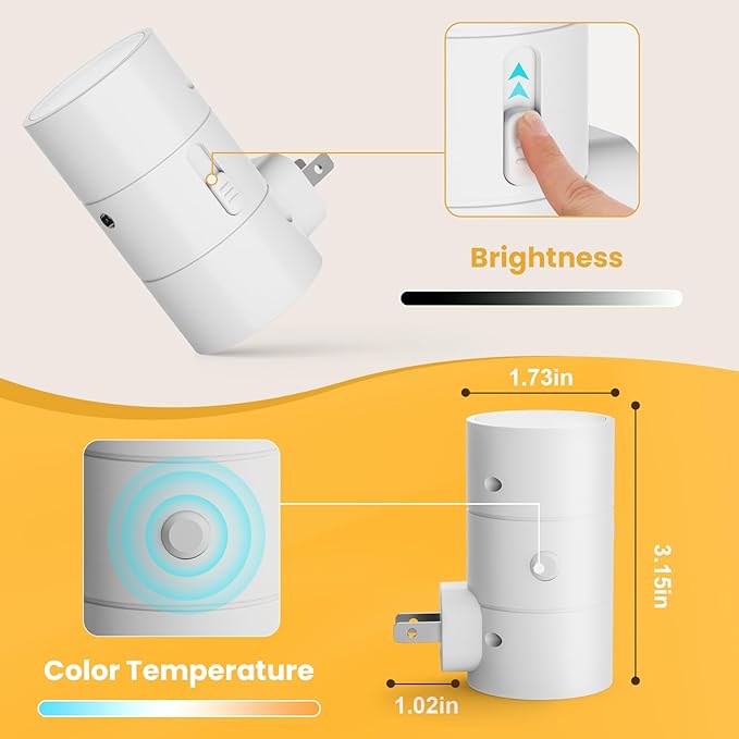 VOLISUN Night Lights Plug into Wall, Dimmable LED Nightlight with Dusk to Dawn Light Sensor, 0-100LM Adjustable Brightness, 3 Color Temperatures, Compact Size, 8 Pack for Hallway, Bathroom White