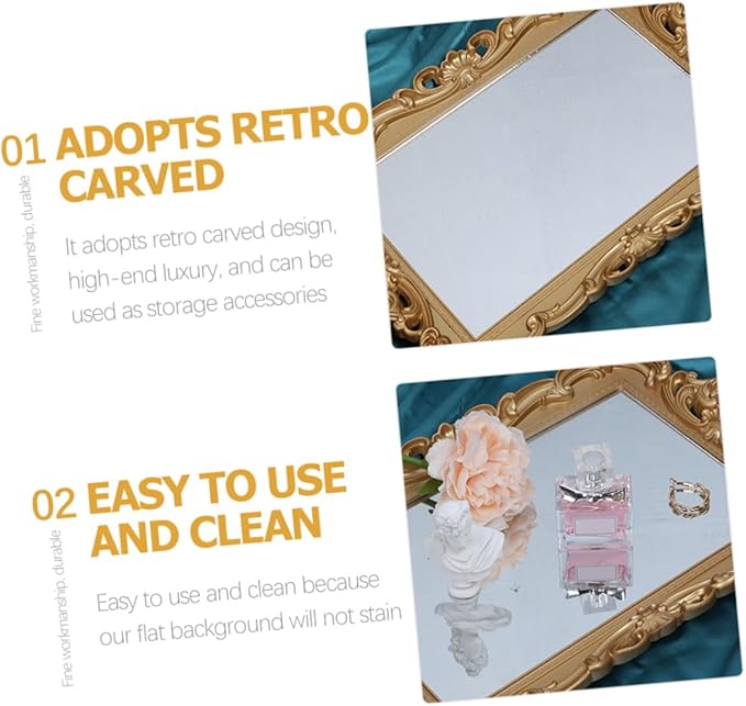 Vintage Mirror Tray Perfume Organizer Plate Decorative Vanity Tray for Makeup Storage and Fragrance Display in Home Décor