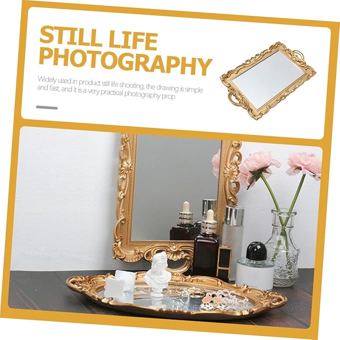 Ciieeo Decorative Mirror Tray for Dresser Vanity Perfume Organizer Makeup Tray Mirrored Plate Home Décor Accent for Bathroom and Bedroom Countertops