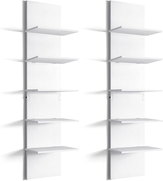 Yuntau 2 Pieces 5 Tier Wall Shelves for Bedroom 31.4 Inches Split Assembly Type Mount Vertical Wall Shelf Column Lack Hanging Floating Shelf for Storage Organizer Design Home Living Room(White)