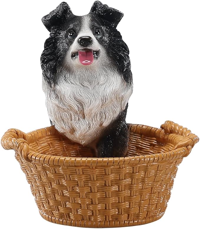 Cute Border Collie Candy Bowl, Resin Dog Figurine Key Bowl for Entryway Table, Desktop Storage Basket Organizer for Desk, Unique Dog Lover Gift