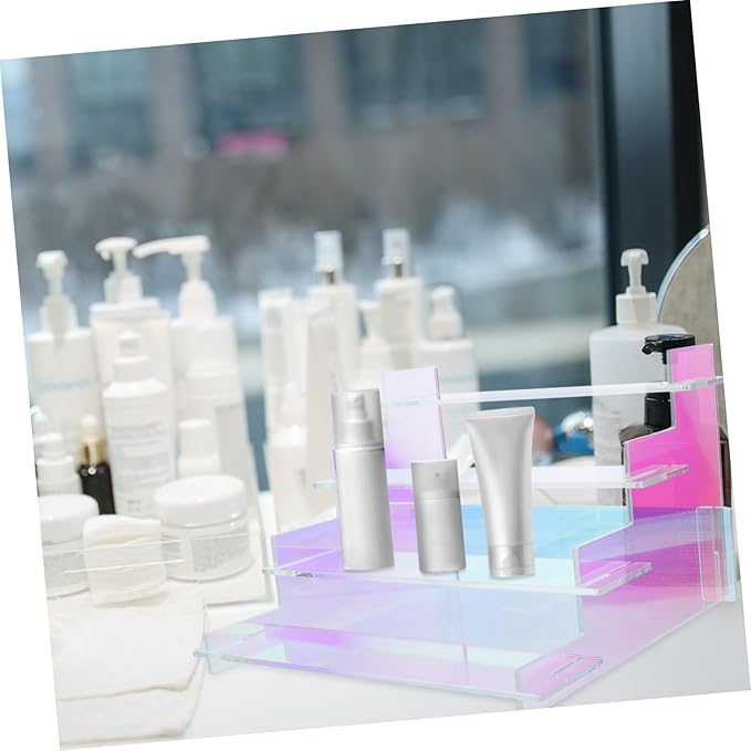 Transparent Acrylic Display Stand for Makeup and Perfume Organizer Dazzling Rainbow Color Figurines Rack Versatile Decorative Risers for Home and Vanity Use